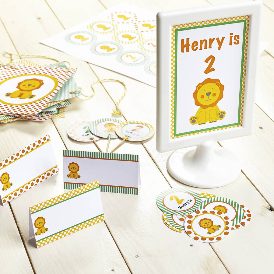 safari personalised children's party decoration pack by the humble