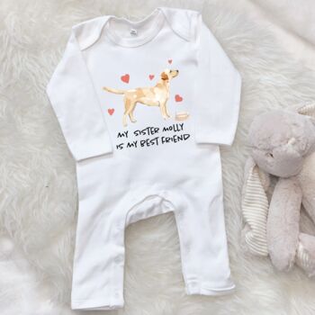 Golden Retriever Sibling Personalised Dog Babygrow, 7 of 8
