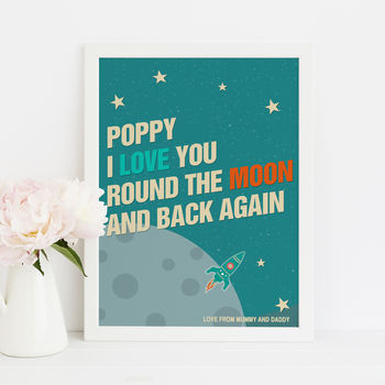 Personalised Moon And Back Baby Name Nursery Print, 3 of 8