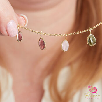Dangly Tourmaline Charm Gold And Silver Chain Necklace, 3 of 10