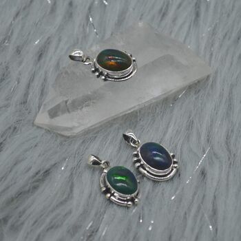 Black Fire Opal Pendant Necklace: Sterling Silver Chain, 2 of 11