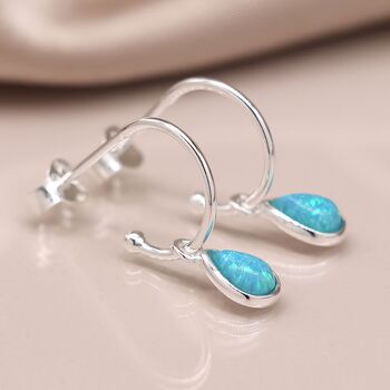 Sterling Silver Teardrop Blue Opal Hoop Earrings, 4 of 10