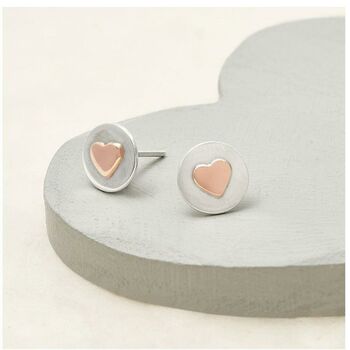 Love Heart Earrings With A Rose Gold Coloured Heart, 2 of 4