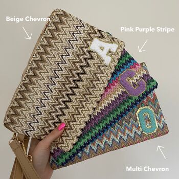 Personalised Chevron Stripe Pouch Wristlet Clutch Bag, 3 of 8