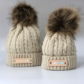 Matching Parent And Baby Knitted Pom Pom Hats, 2 of 12
