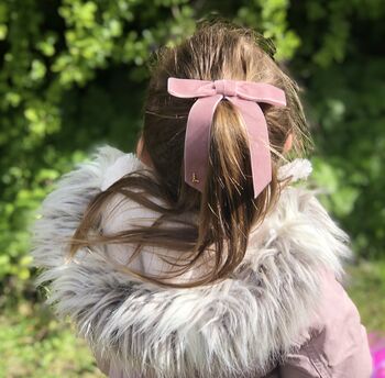 Children's 'Grace' Velvet Hair Bow With Monogram, 5 of 7