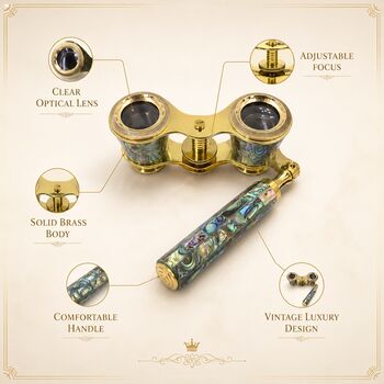 Mother Of Pearl Abalone Opera Glasses With Wooden Box, 6 of 10