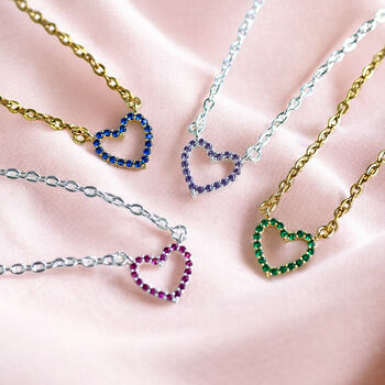 Outline Heart Crystal Birthstone Necklace, 3 of 6