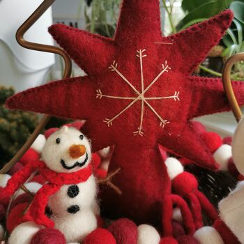Handmade Felt Crimson Star Christmas Tree Topper, 2 of 7