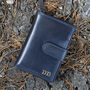Women's Luxury Navy Blue Leather Tab Trifold Purse Rfid Protected Personsalised, thumbnail 1 of 7