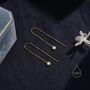 Aqua Green Opal Dot Long Threader Earrings, thumbnail 8 of 12
