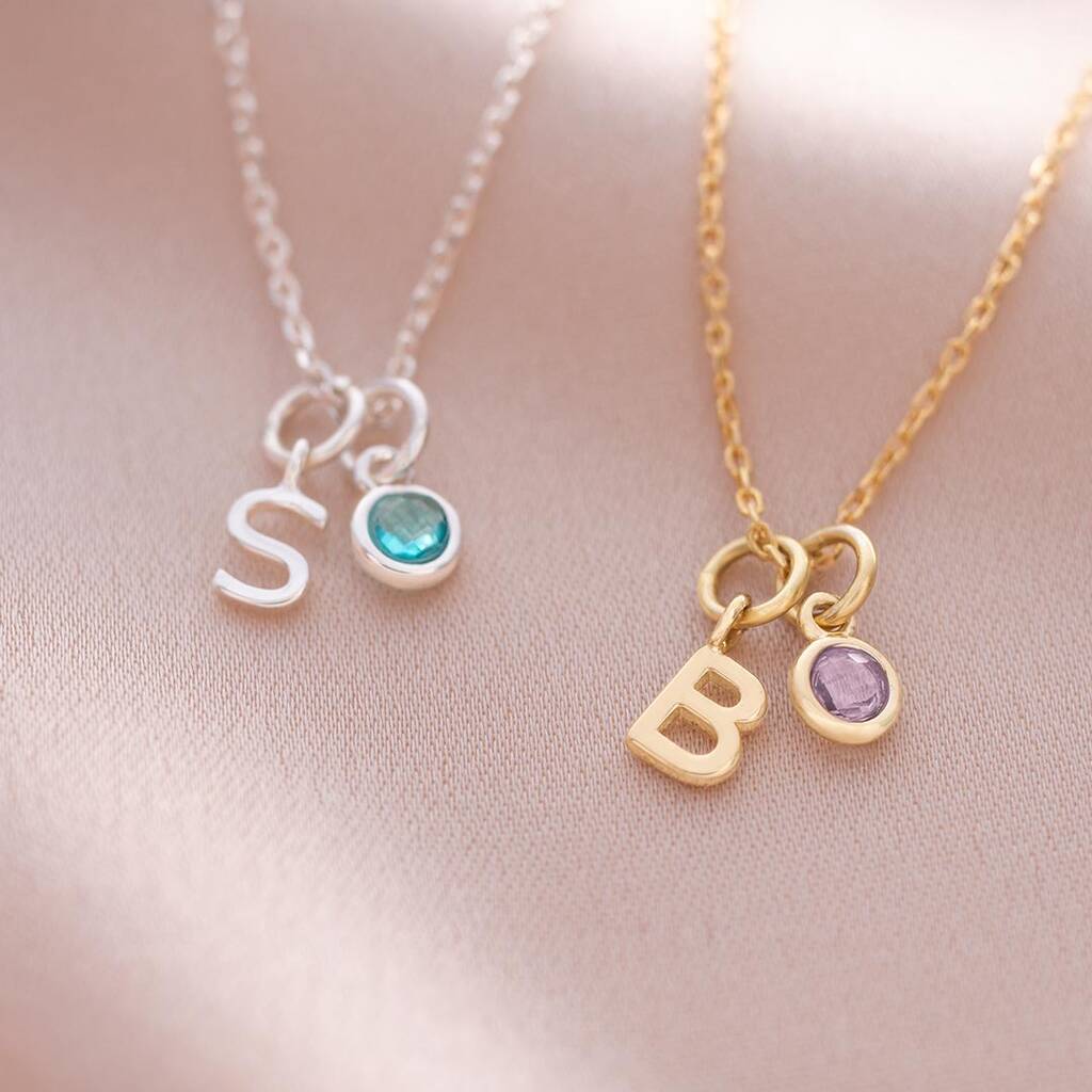 Mini Letter And Birthstone Personalised Necklace, 1 of 11