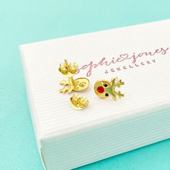 Gold Plated Rudolph Reindeer Earrings, 2 of 2