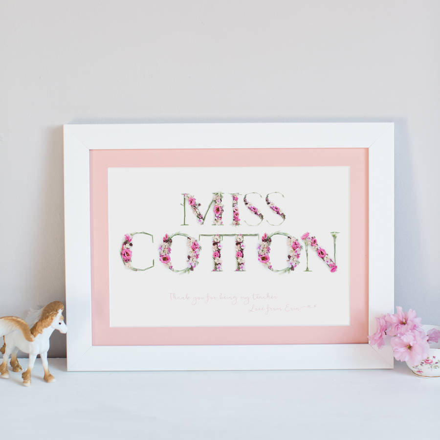 Personalised Floral Name Thank You Teacher Print By Love Lila Art ...