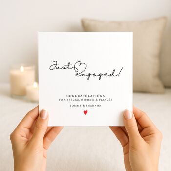 Personalised Just Engaged Card For Nephew And Fiancée, 3 of 6