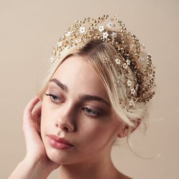 Wedding Tiara With Ivory Crystals And Flowers Coraline, 10 of 11