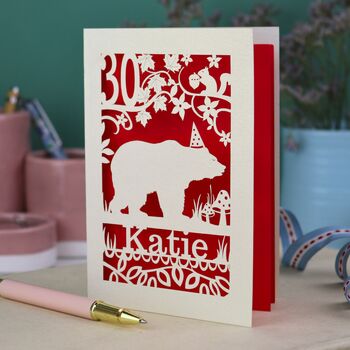 Personalised Papercut Bear Birthday Card, 3 of 7