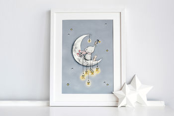 Personalised Catching Stars On The Moon Childrens Print, 2 of 8