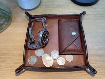 Personalised Leather Desk Valet Tray, Spanish Brown, 5 of 12