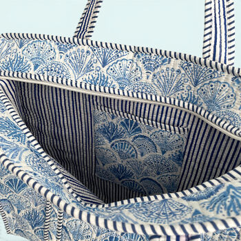 Seashell Blue And White Quilted Cotton Tote Bag, 4 of 5