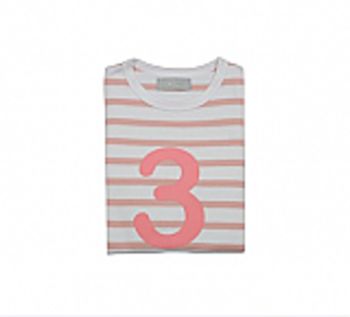 Dusty Pink + White Breton Striped Number/Age T Shirt, 4 of 6