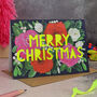 Merry Christmas Neon Floral Papercut Christmas Card, thumbnail 1 of 7