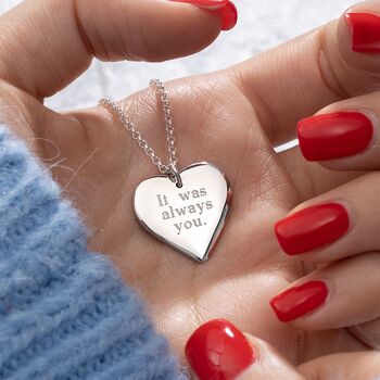 Engraved Large Heart Necklace, Silver Or Gold Plated, 5 of 8