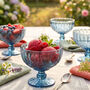 Set Of Four Blue Aurielle Glass Footed Dessert Bowls, thumbnail 1 of 3