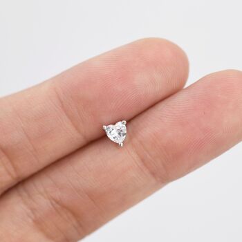 Sterling Silver Tiny Cz Heart Stud Earrings, 4 of 12
