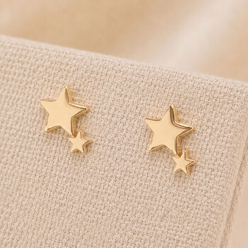 Gold Plated Sterling Silver Double Star Stud Earrings, 2 of 3