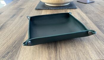 Personalised Dark Racing Green Leather Accessories Tray, 4 of 12