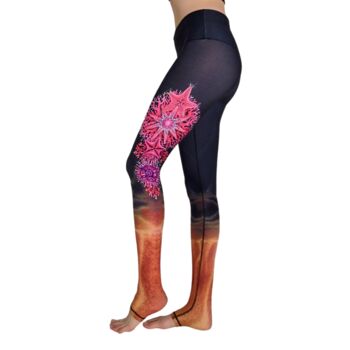 Fire Coral Yoga Leggings Hand Drawn Design Activewear, 3 of 6