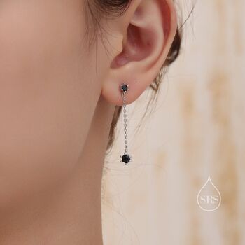 Clear Cz Dangle Chain Stud Drop Earrings, 3 of 12