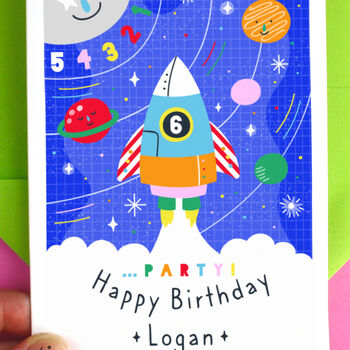 Personalised Rocket Birthday Space Greeting Card, 2 of 7