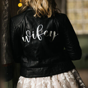 Personalised Calligraphy Bridal Leather Biker Jacket, 12 of 12
