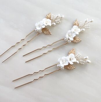 White Flower Bridal Hair Pins, 4 of 5