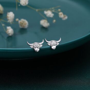 Highland Cow Stud Earrings In Sterling Silver, 2 of 10