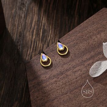 Moonstone Droplet Stud Earrings In Sterling Silver, 6 of 11
