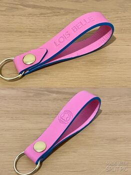 Personalised Handmade Leather Keyring, Pink And Blue, 2 of 10