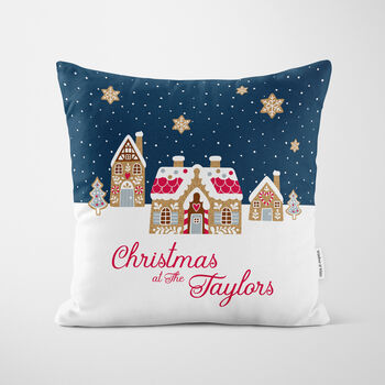 Personalised Blue Gingerbread House Cushion, 4 of 7