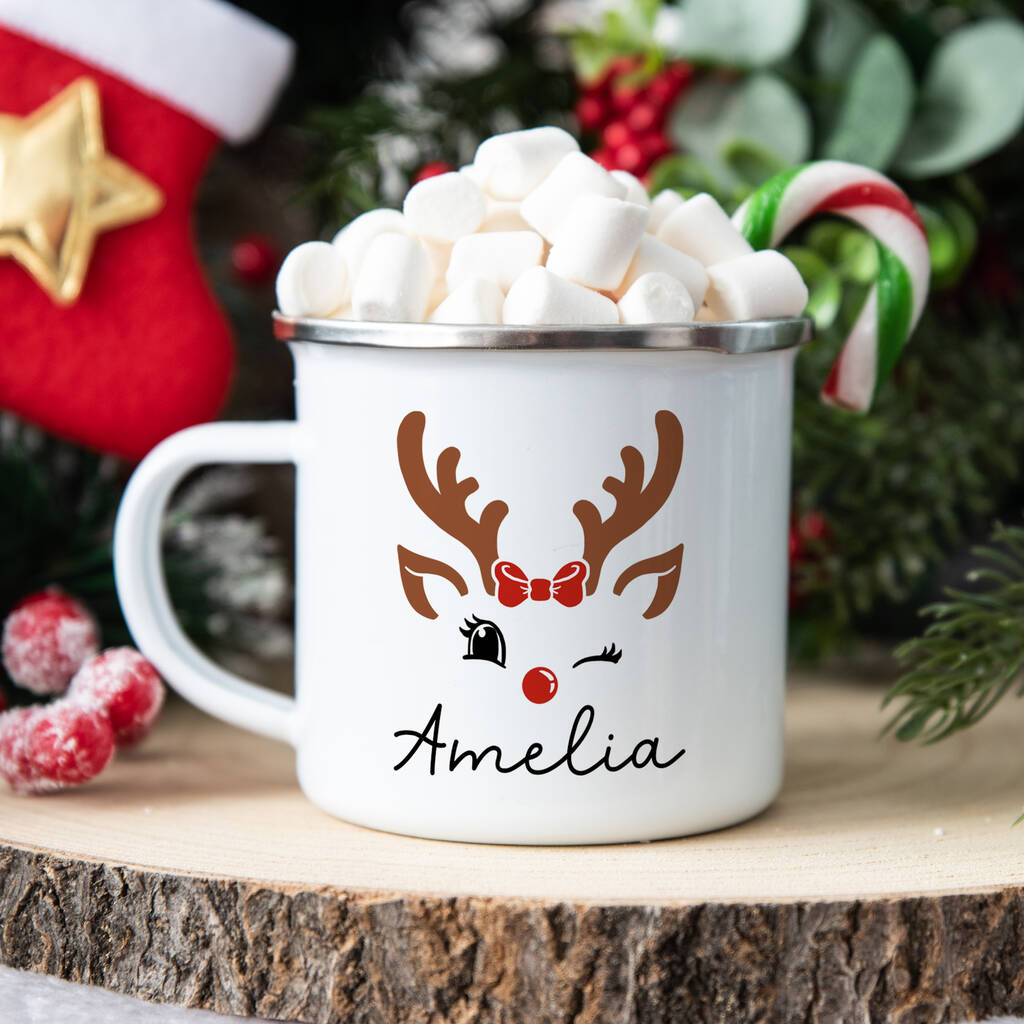 Personalised Reindeer Enamel Mug By Arrow Gift Co | notonthehighstreet.com