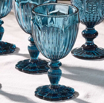 Sapphire Blue Footed Glass Wine Goblets, 4 of 4