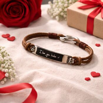 Gifts For Him Engraved Men Leather Bracelet, 7 of 12