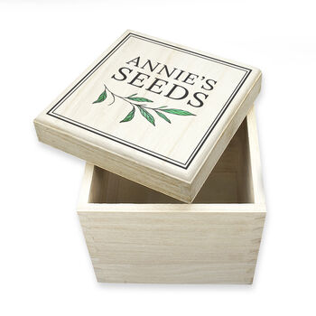 Personalised Gardener's Leaves Wooden Seed Box, 2 of 3