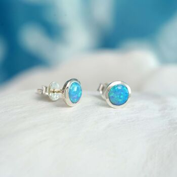 Handmade Blue Opal Silver Stud Earrings, 3 of 8