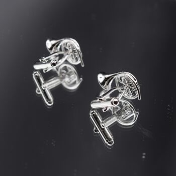 French Horn Silver Cufflinks Gift For Musicians 316 L Stainless Steel Music Accessory, 2 of 4