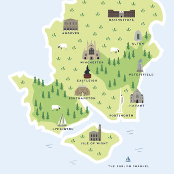 Map Of Hampshire Print By Pepper Pot Studios