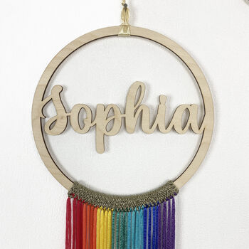 Personalised Wooden Name Hoop With Rainbow Fringing, 2 of 9