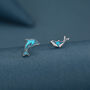 Sterling Silver Dolphin And Whale Mismatched Stud Earrings, thumbnail 5 of 12