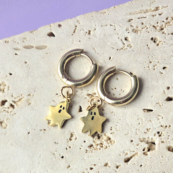 Ghost Huggie Hoop Earrings 18ct Gold Plated, 4 of 6